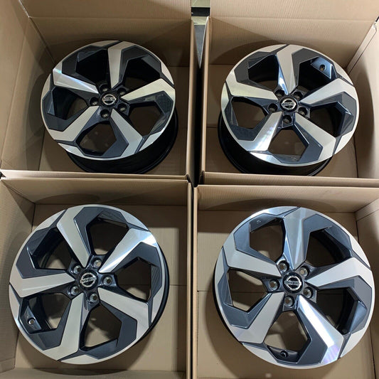 New Genuine Set Of 4 Nissan Qashqai 18" Alloy Wheels Grey And Diamond Cut