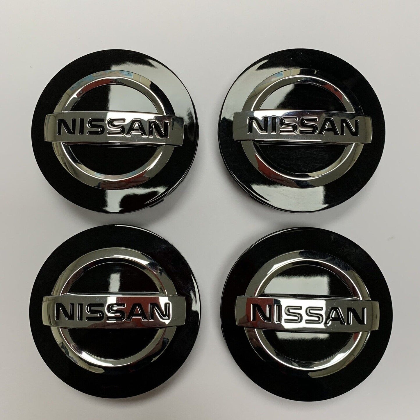 X4 Genuine Nissan Qashqai Alloy Wheel 60mm Centre Caps Black Chrome 404326HL6A