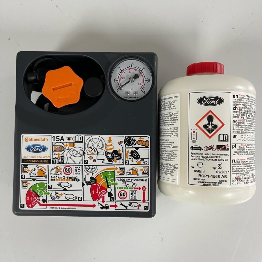 NEW GENUINE FORD FOCUS AIR COMPRESSOR TYRE REPAIR SEALANT MOBILITY KIT PUMP