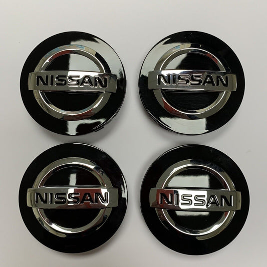 X4 Genuine Nissan Qashqai Alloy Wheel 60mm Centre Caps Black Chrome 404326HL6A